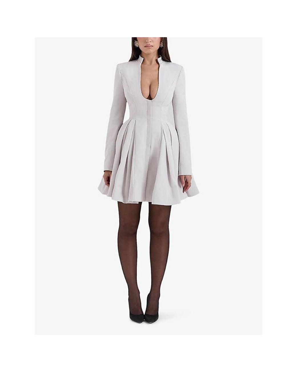 House Of Cb White Heiress Scoop-Neck Cotton-Blend Mini Dress