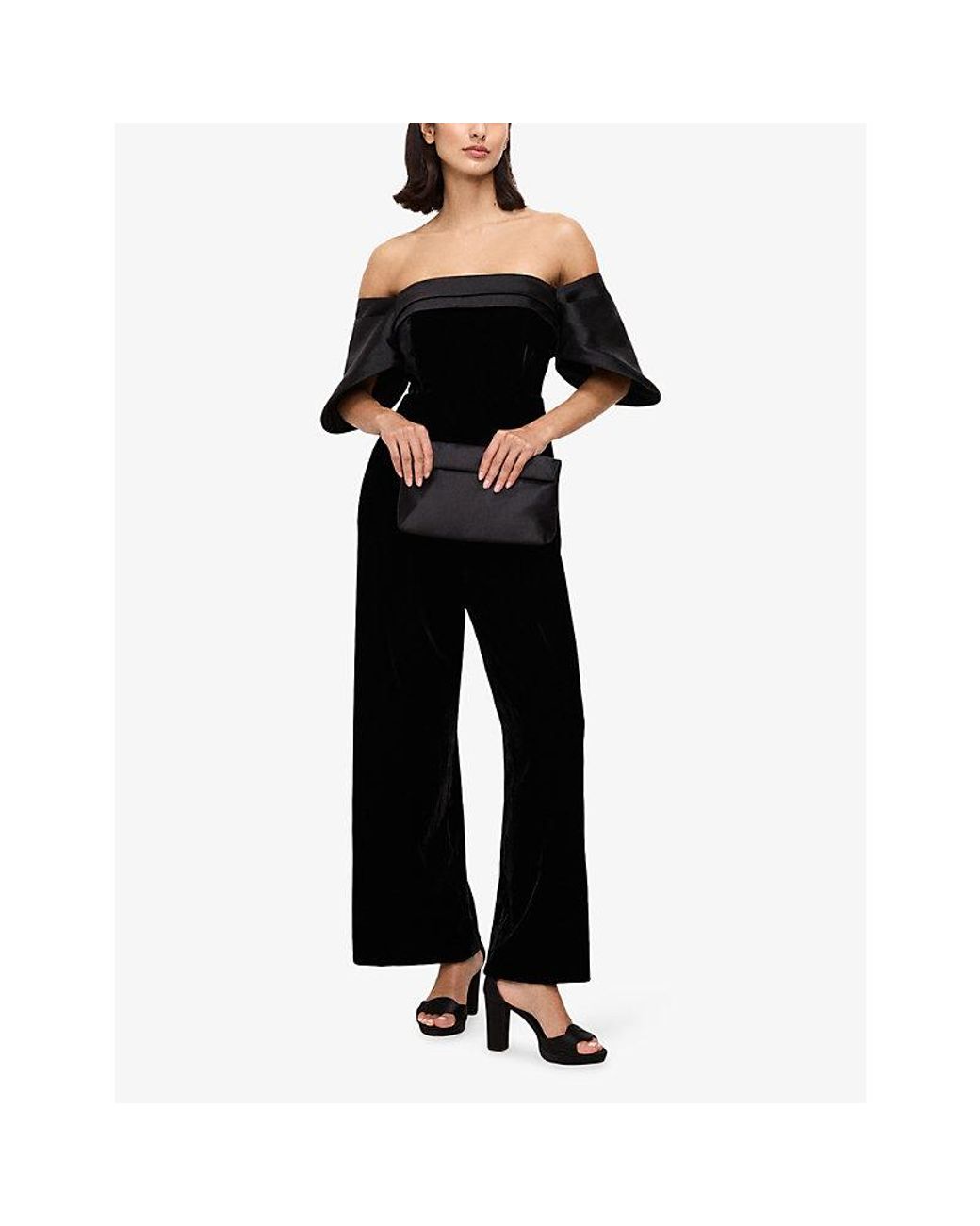 Phase Eight Black Angelica Bardot-Neck Velvet Jumpsuit