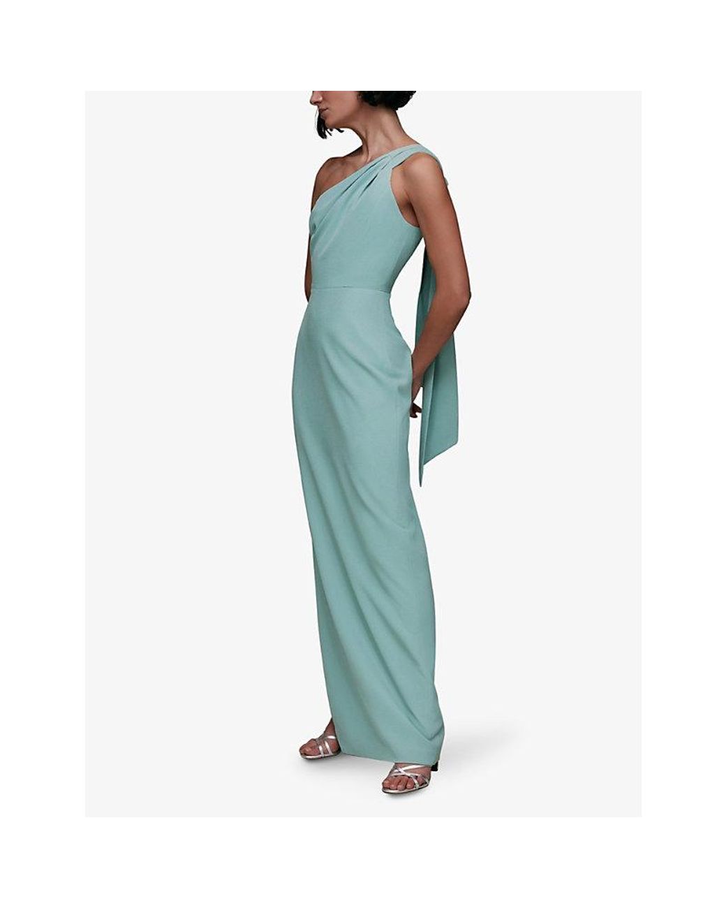 Whistles Blue Bethan One-Shoulder Stretch-Recycled-Polyester Maxi Dress