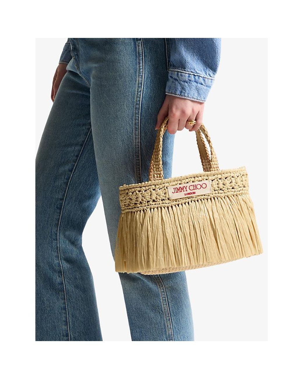 Jimmy Choo Metallic Mini Beach Woven Raffia Tote Bag