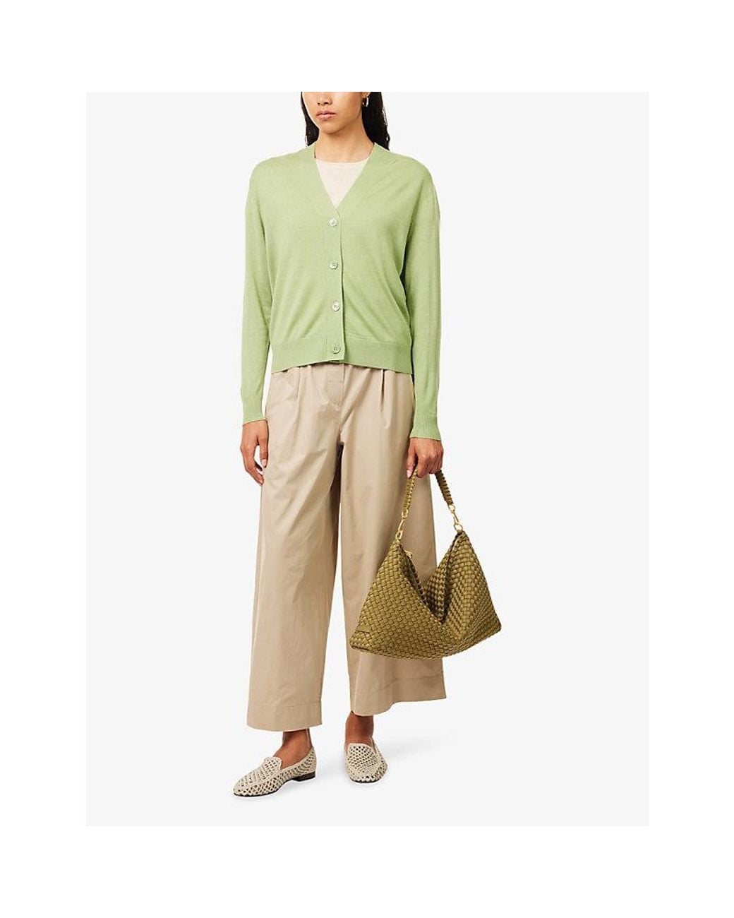 Weekend by Maxmara Green Regular-Fit V-Neck Wool-Blend Cardigan