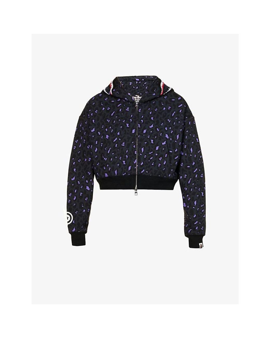 A Bathing Ape Leopard-print Cropped Cotton-jersey Hoody in Blue