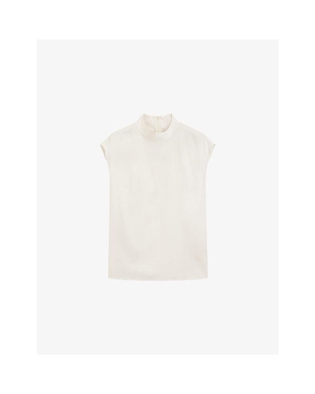 Boss White Mock-Neck Sleeveless Stretch-Silk Blouse