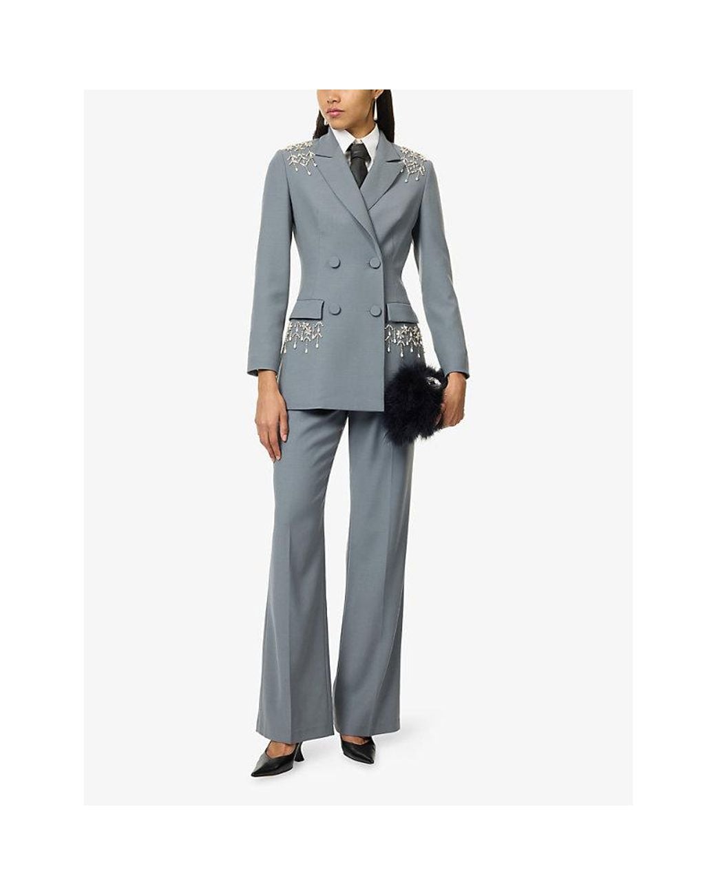 Huishan Zhang Gray Lucian Wide-Leg Wool Trousers