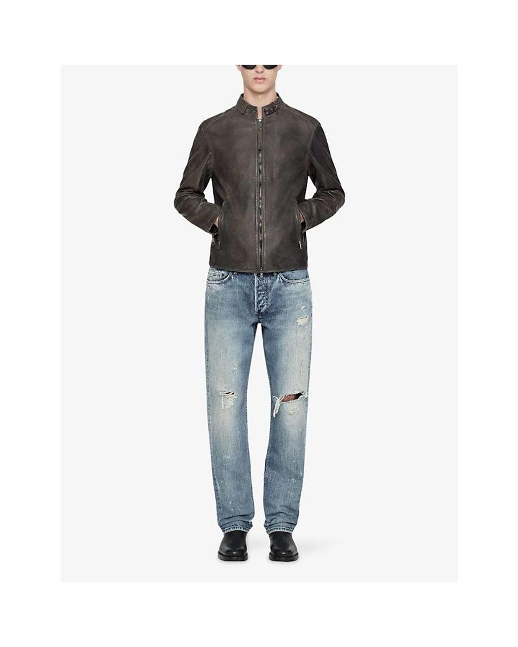 AllSaints Gray Cora Zip-Up Leather Jacket for men