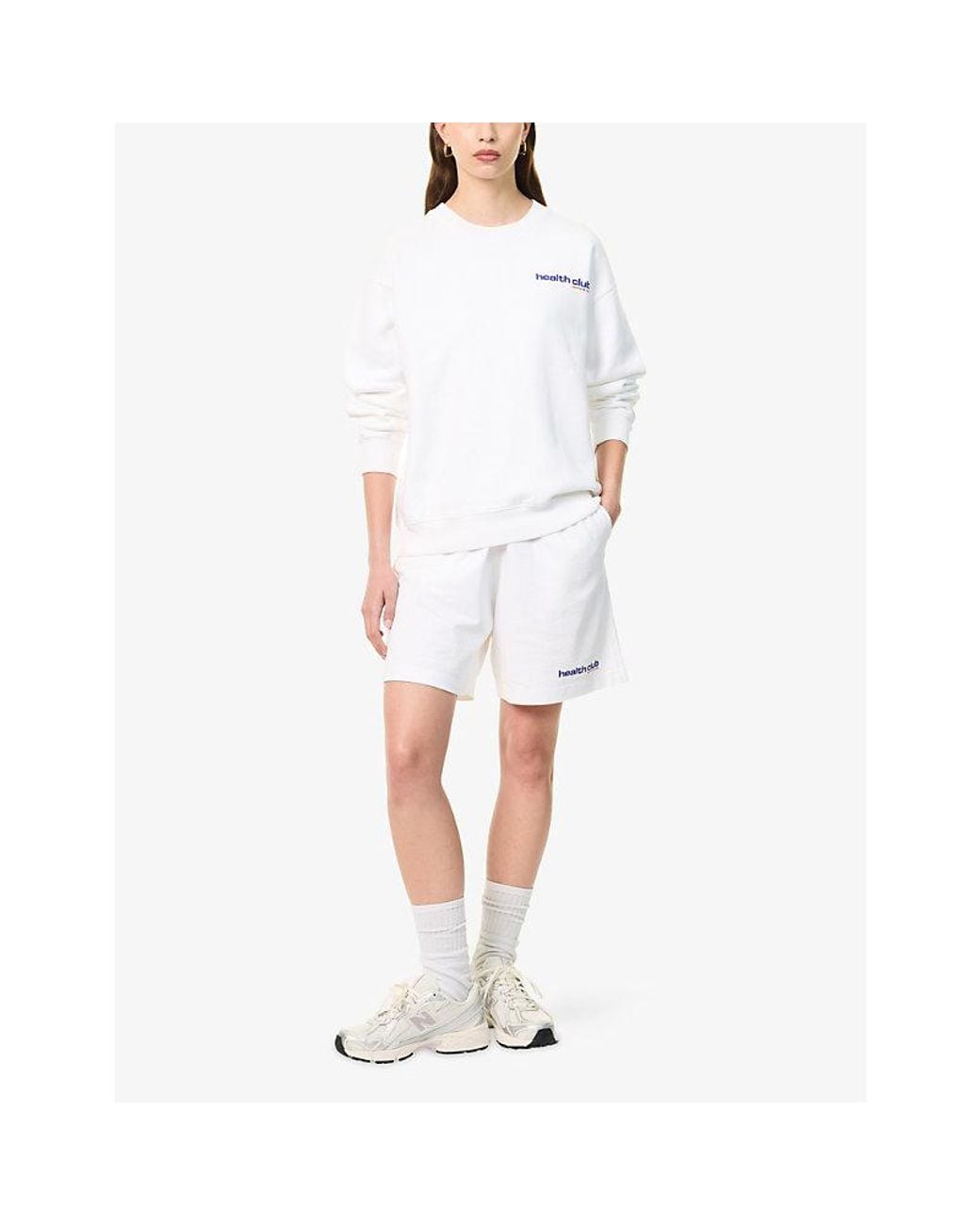 Sporty & Rich White Health-Club Logo-Print Cotton Sweatshirt