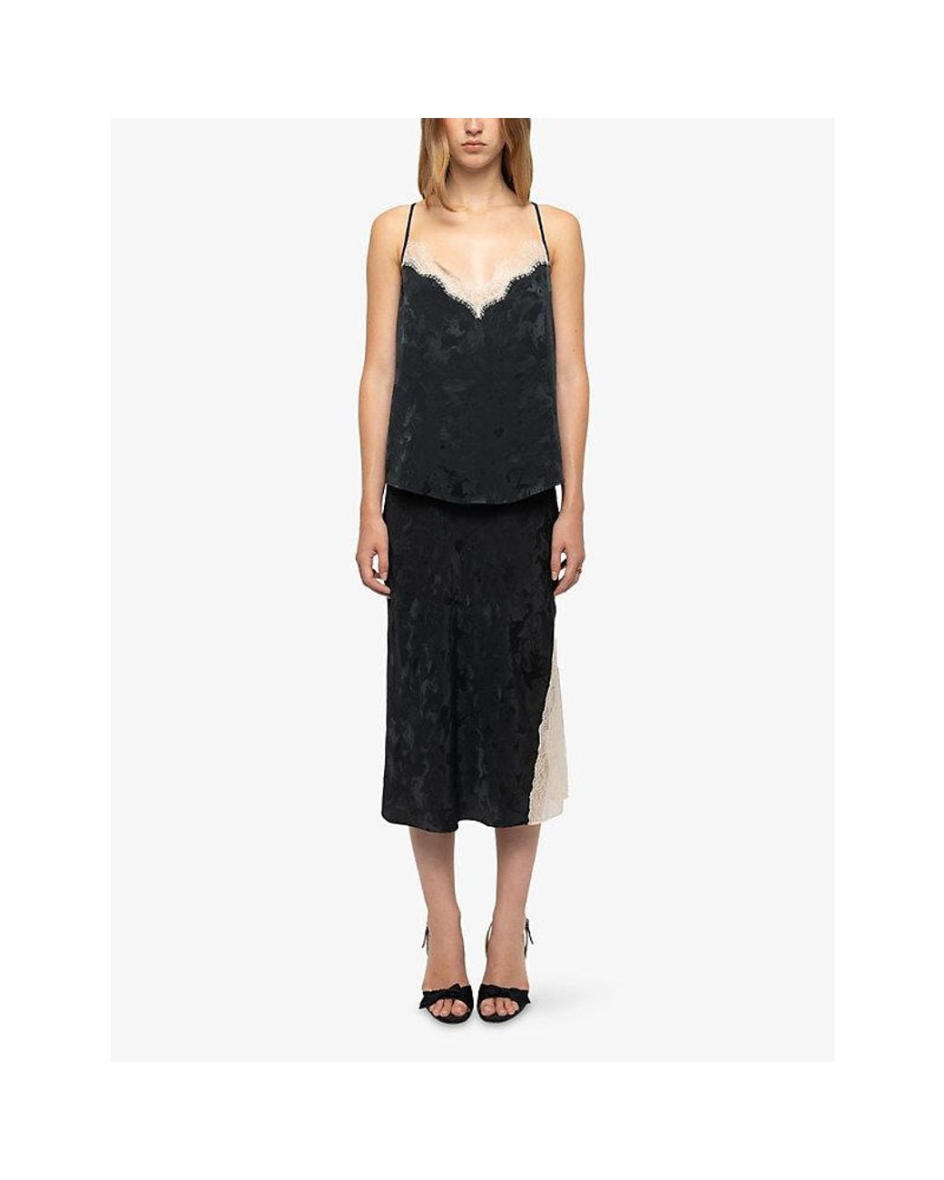 Zadig & Voltaire Black Jayla Jacquard Lace-Trim Woven Midi Skirt