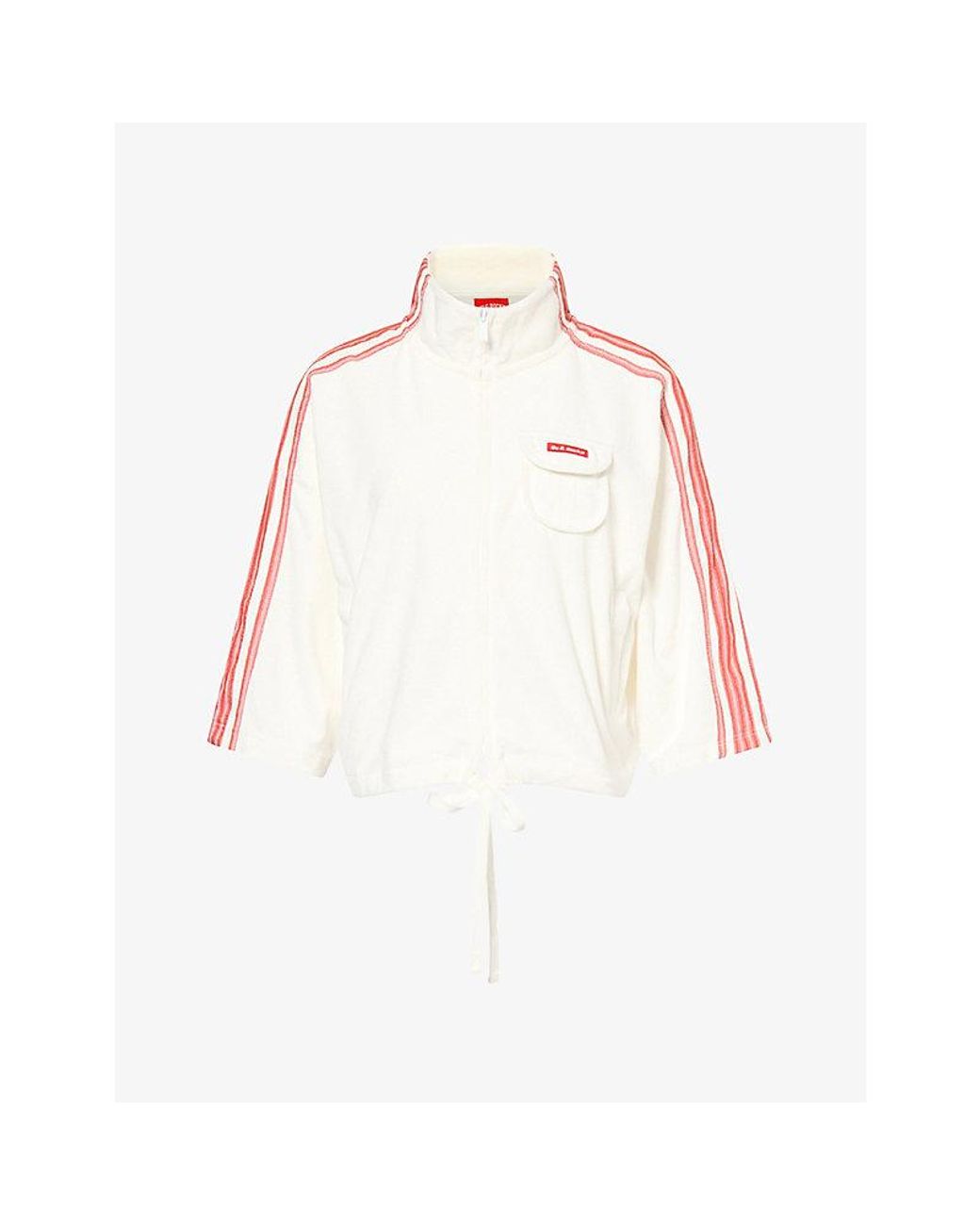 Ru & Rocka White Striped-Sleeve Towelling Jacket