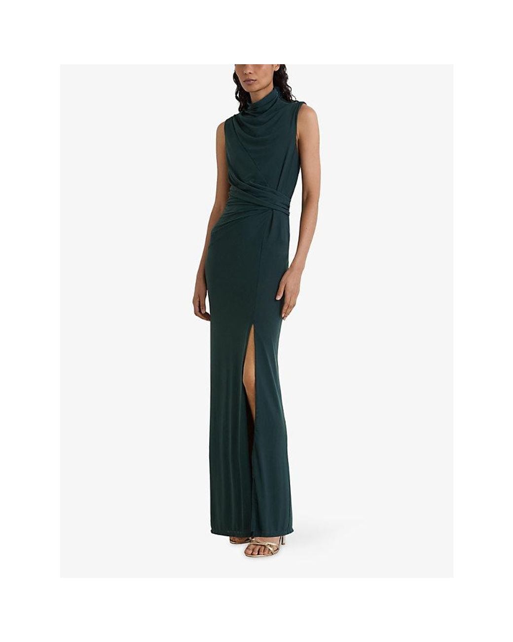Reiss Green Dylan Draped Stretch-Mesh Maxi Dress