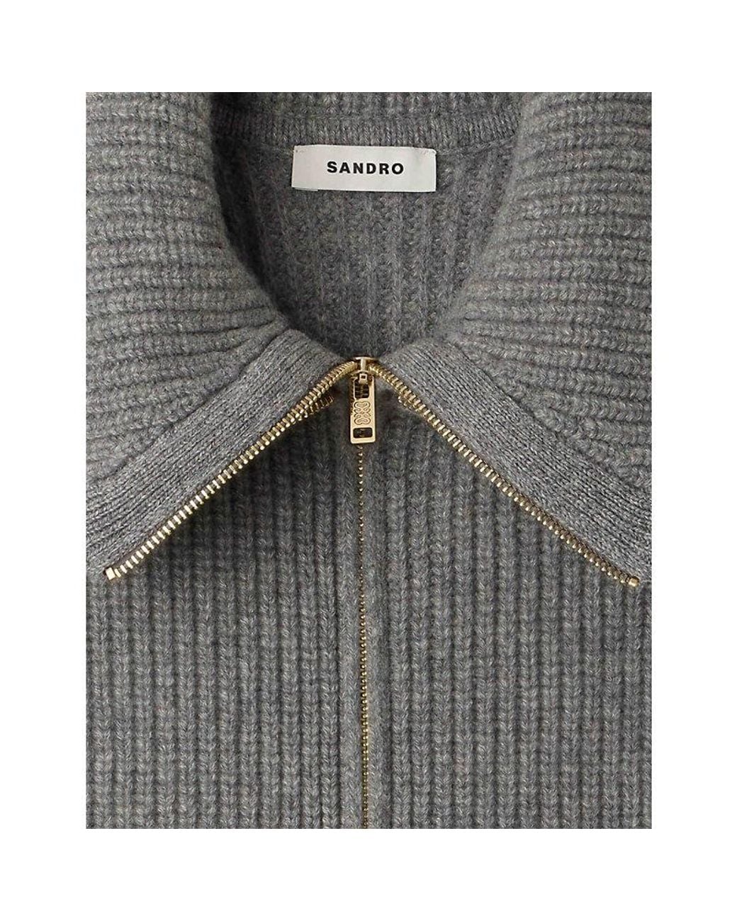 Sandro Gray Zipped Trucker Wool Collar