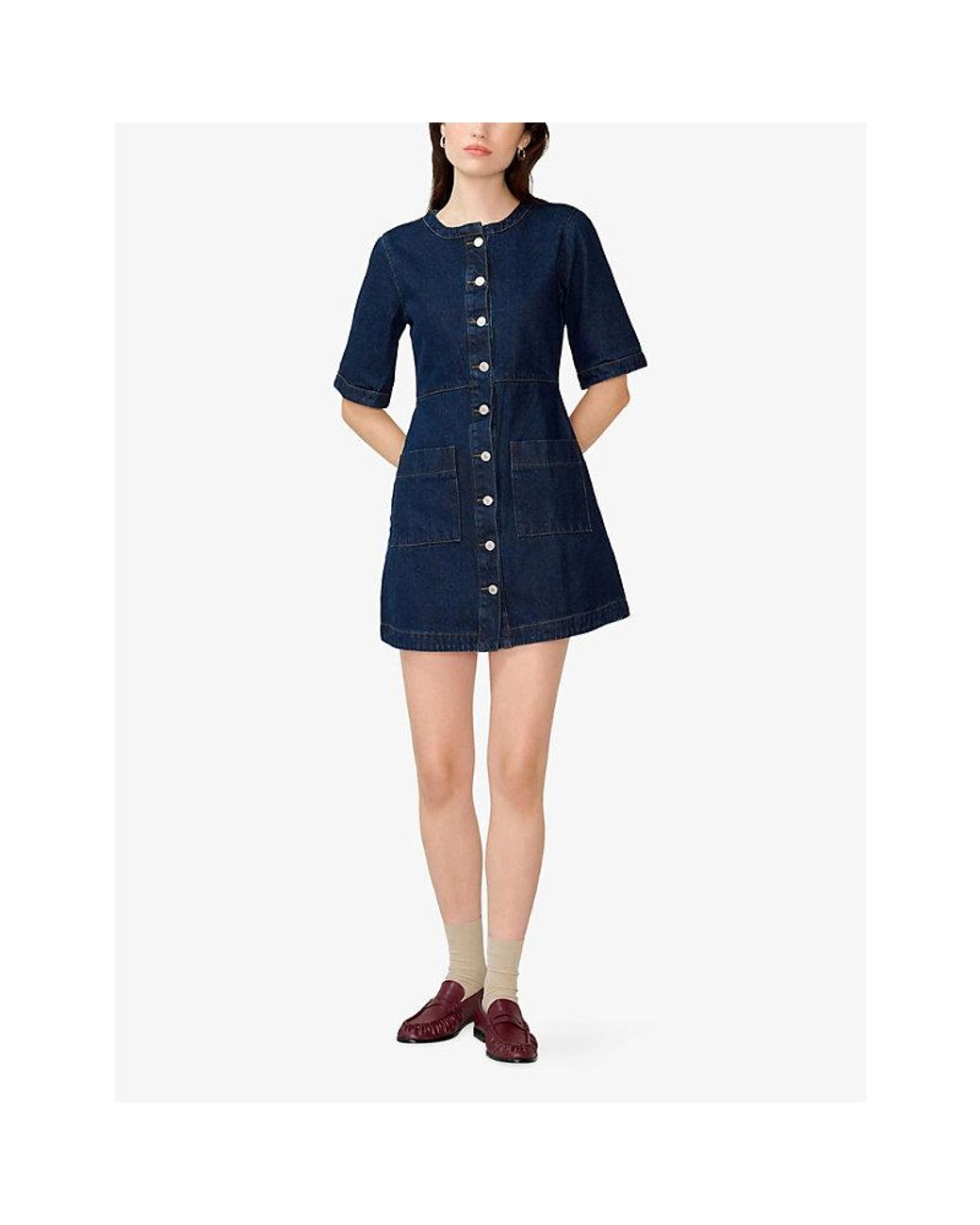 OMNES Blue Adia Button-Down Denim Mini Dress