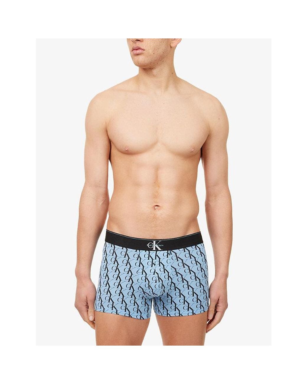 Calvin Klein Blue Graphic Monogram Pack Of Three Stretch-Cotton Trunks for men