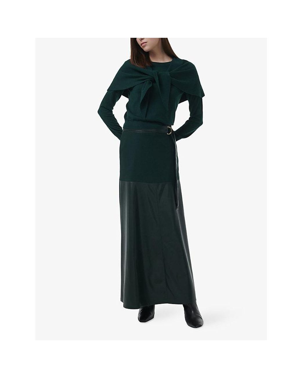 eem Green Panelled Faux-Leather Maxi Skirt