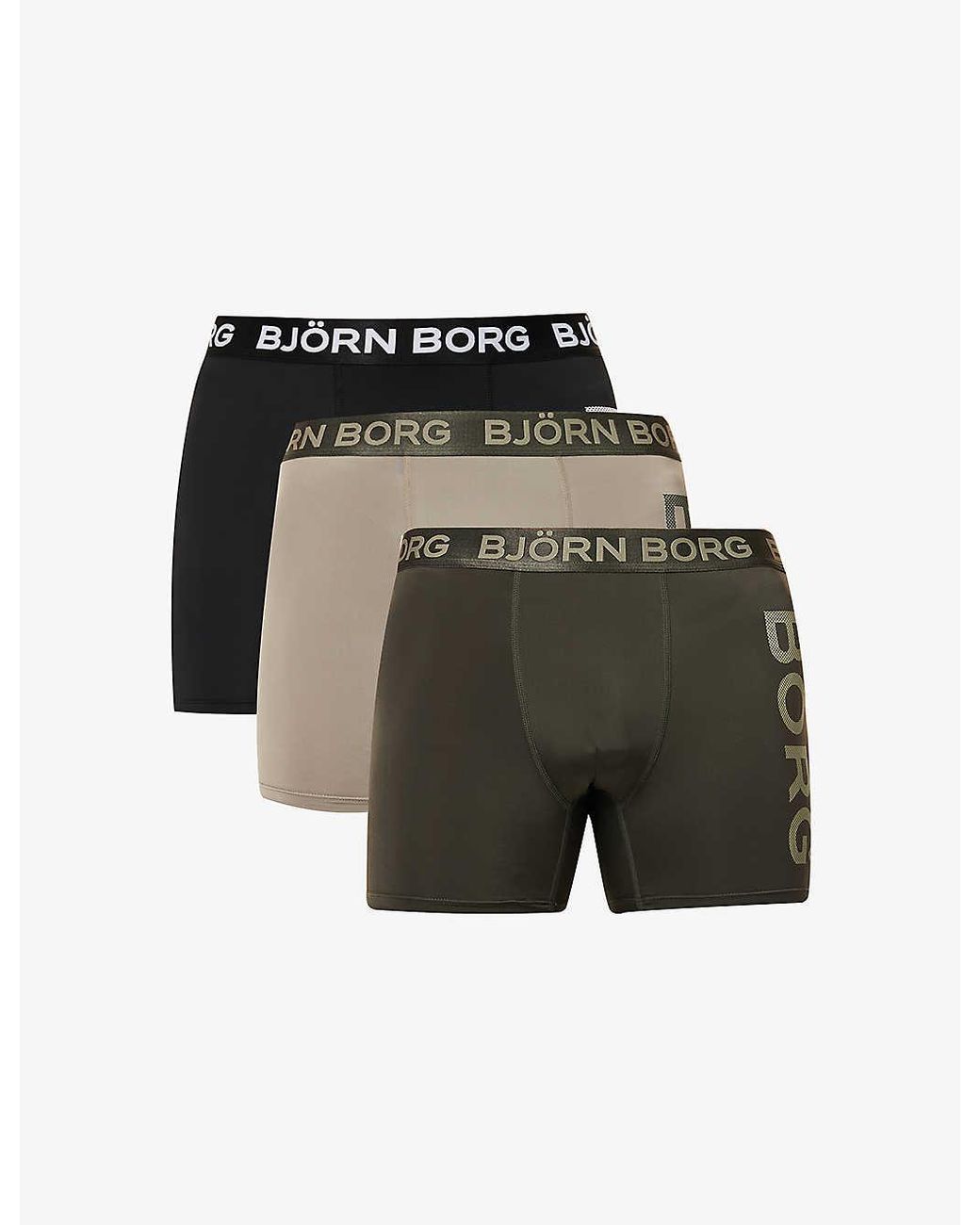 Björn Borg Performance Branded-waistband Pack Of Three Stretch  Recycled-polyester Boxers in Black for Men | Lyst