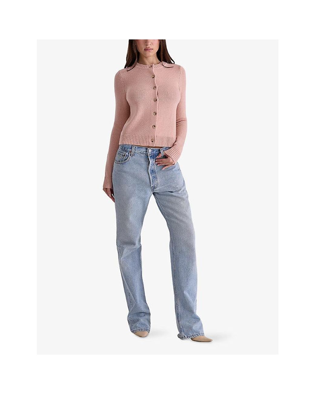 House Of Cb Pink Signature Round-Neck Wool-Blend Cardigan
