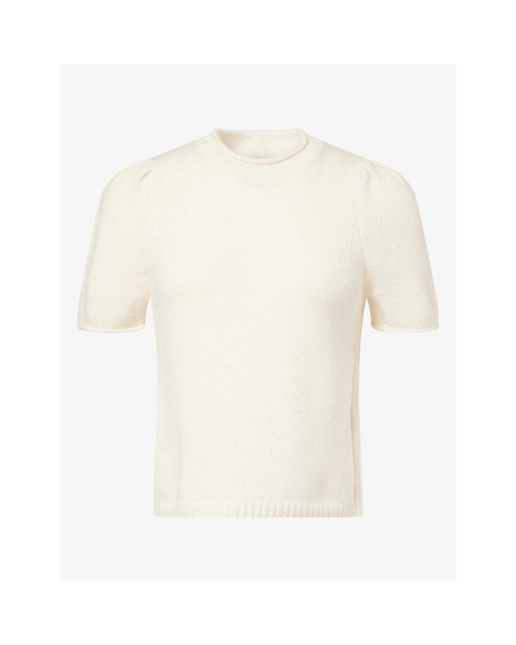 ME+EM White Pouf-Sleeve Cashmere And Wool Blend Top