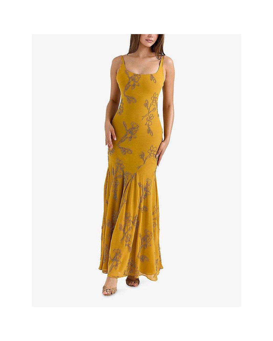 House Of Cb Rosalia Hand-Beaded Woven Maxi Dress Xs (A-C Cup) in Metallic |  Lyst