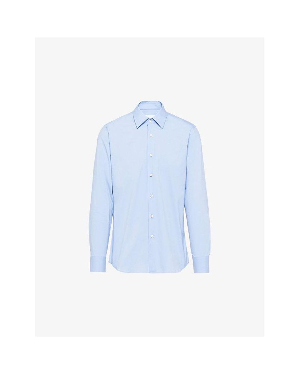 Prada Blue Collared Slim-Fit Cotton-Blend Shirt for men