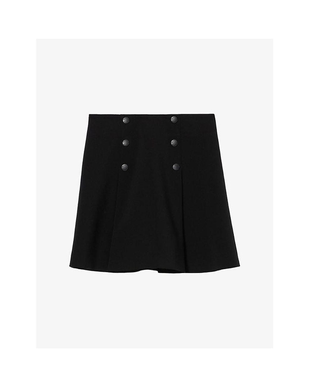 Claudie Pierlot Black Flared Button-Down Stretch-Woven Mini Skirt