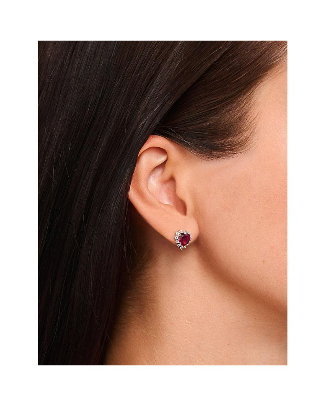 Thomas Sabo White True Romance Heart Sterling- Lab-Grown Ruby And Cubic Zirconia Stud Earrings