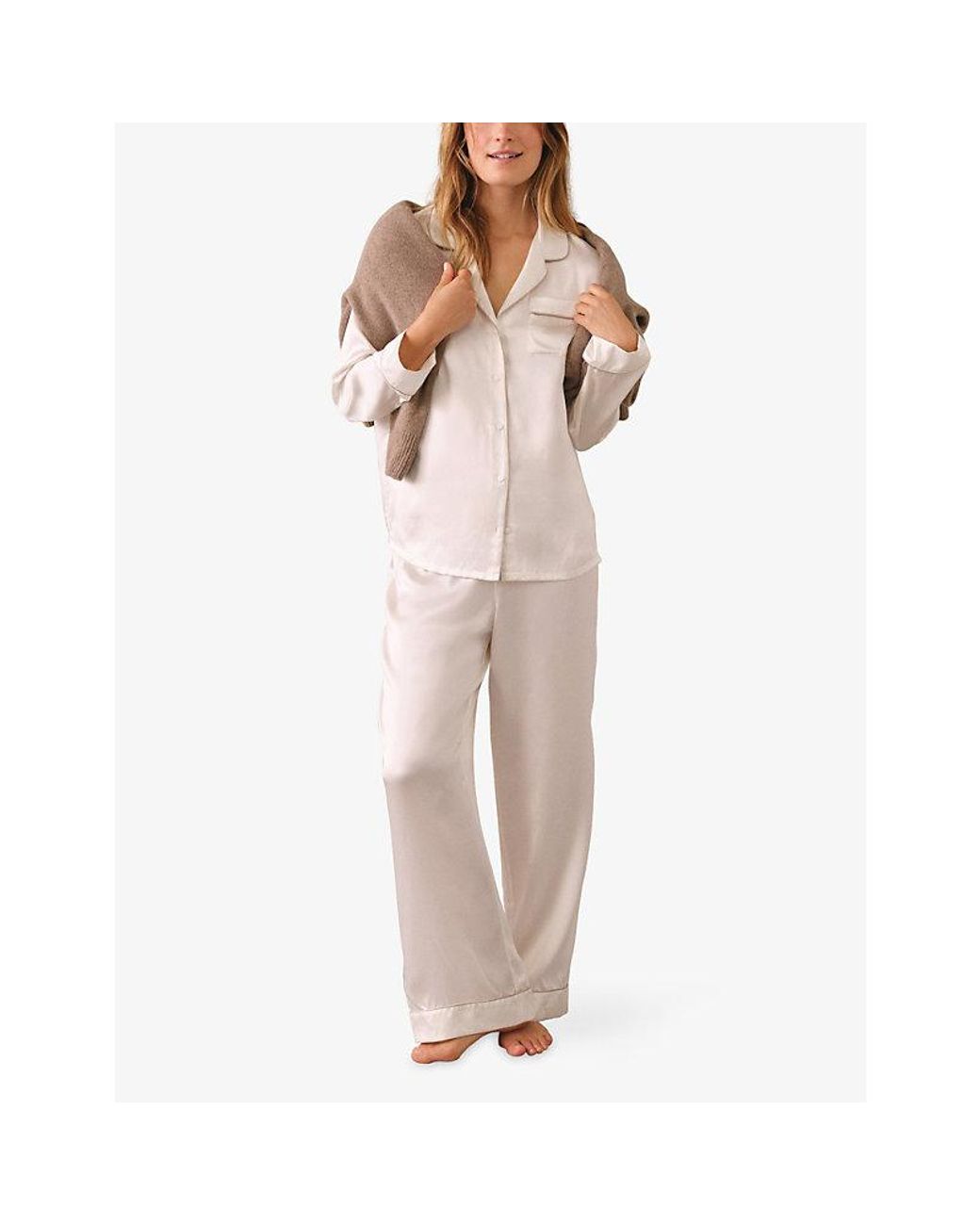 The White Company White Piped-Trim Relaxed-Fit Silk Pyjama Set