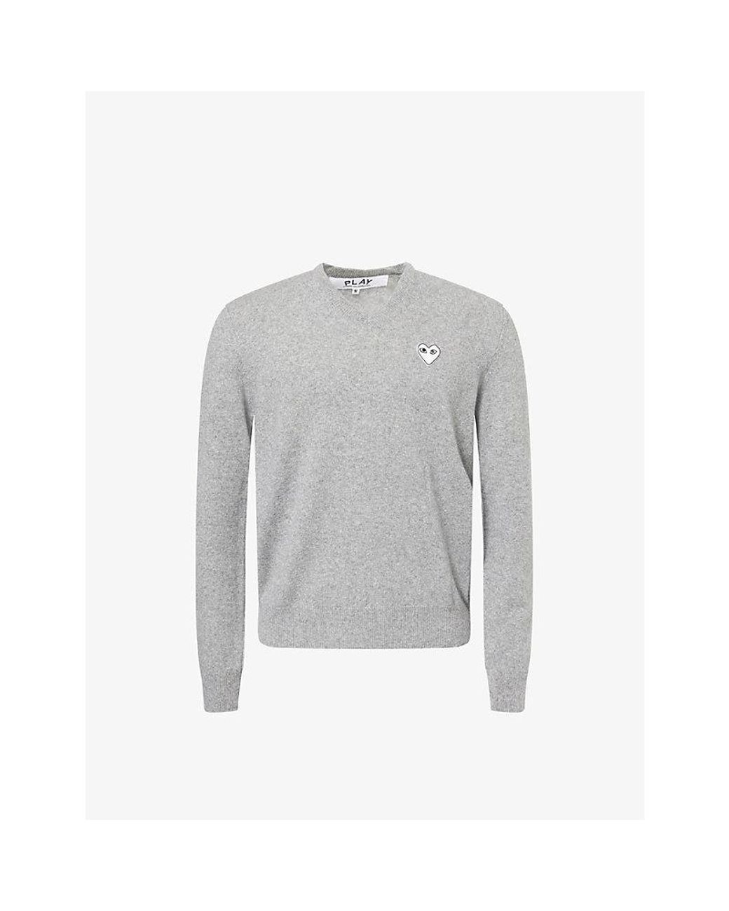 COMME DES GARÇONS PLAY Gray Heart-Embroidered Knitted Wool Jumper for men
