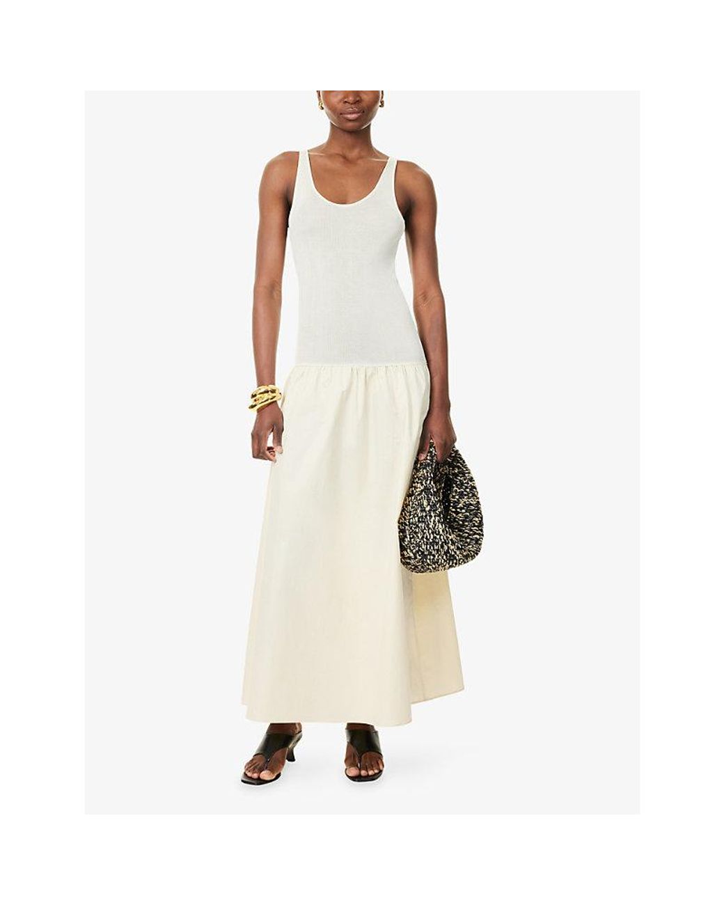 Frankie Shop White Iliya Drop Waist Cotton Blend Maxi Dress