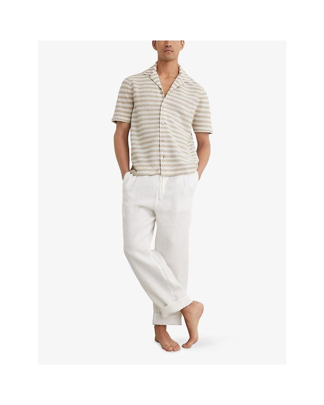 Reiss White Island Striped Crochet Cotton-Blend Shirt for men
