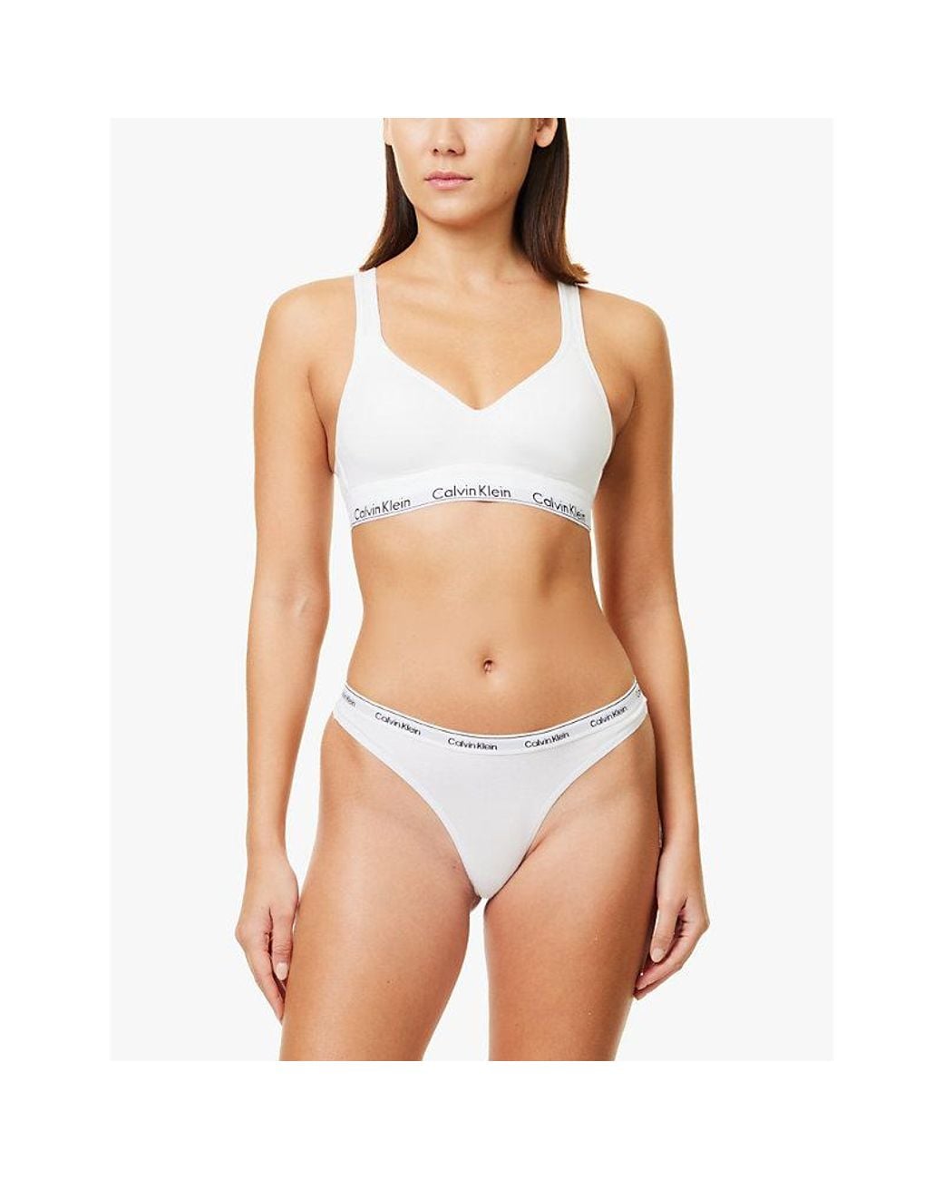 Calvin Klein White Modern Logo Low-Rise Stretch-Cotton Thong