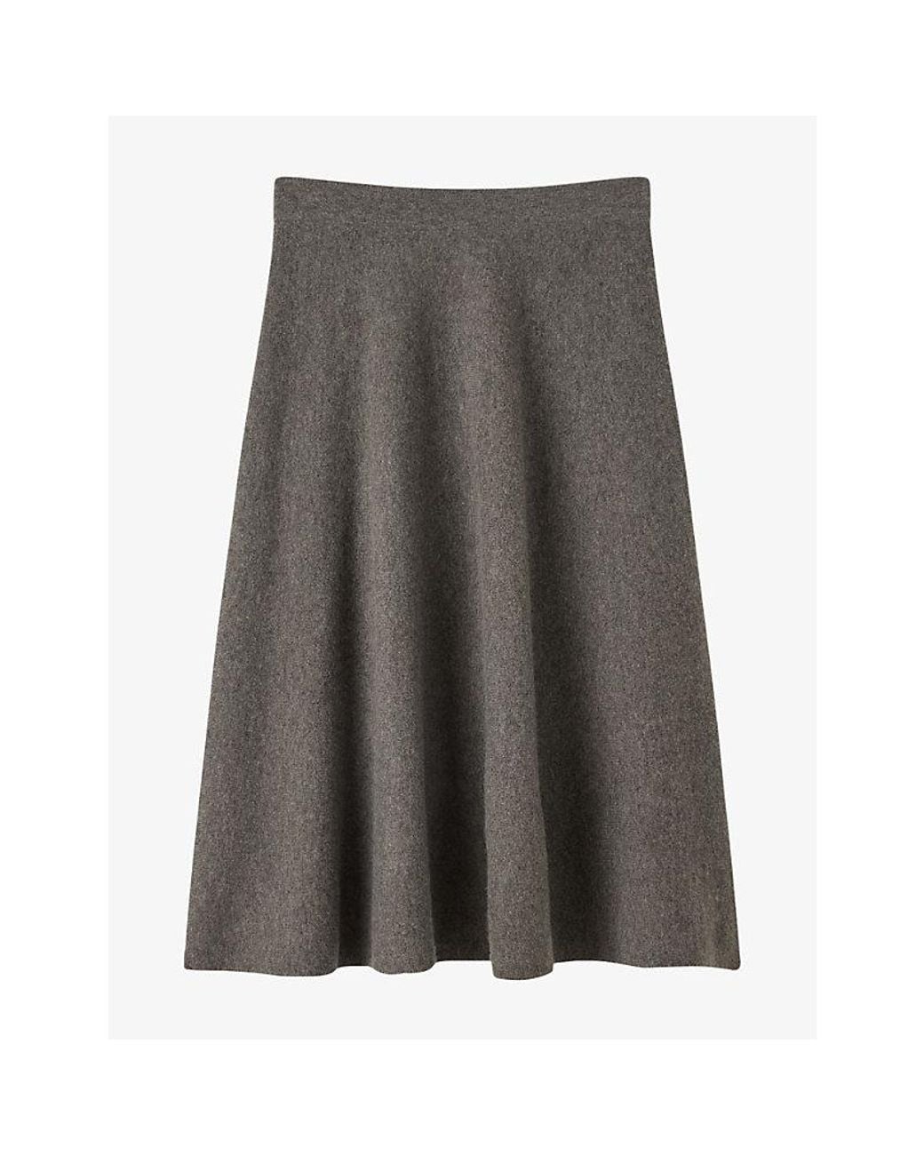 Whistles Gray A-Line Regular-Fit Knitted Wool Midi Skirt