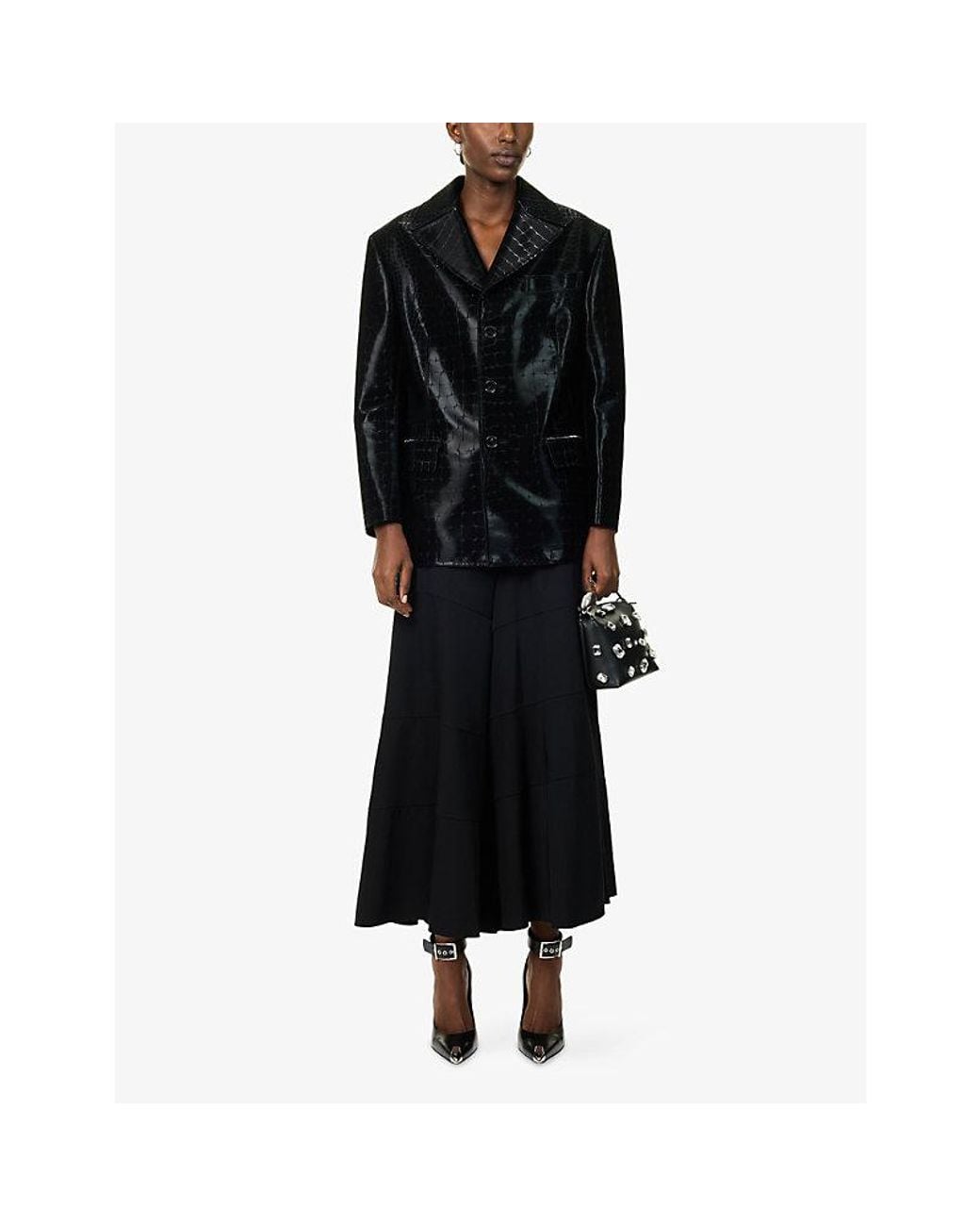 Junya Watanabe Black Wide-Leg Ankle-Crop Wool Trousers