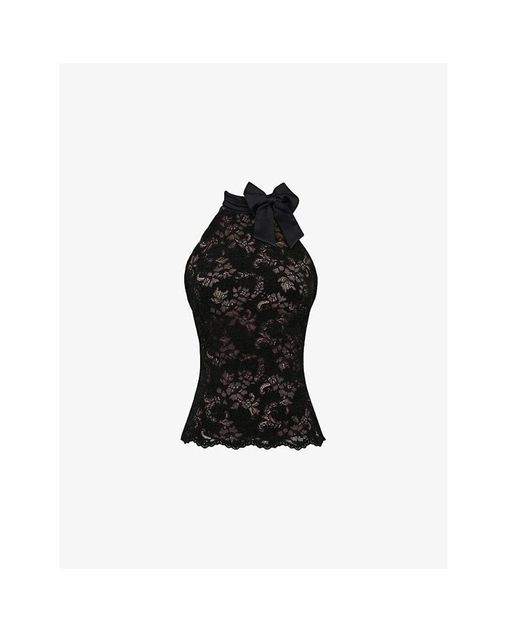House Of Cb Black Natalya Detachable-Bow Stretch-Lace Top