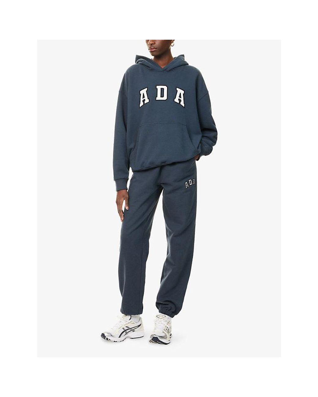 ADANOLA Blue Logo-Embroidered Cotton Jogging Bottoms