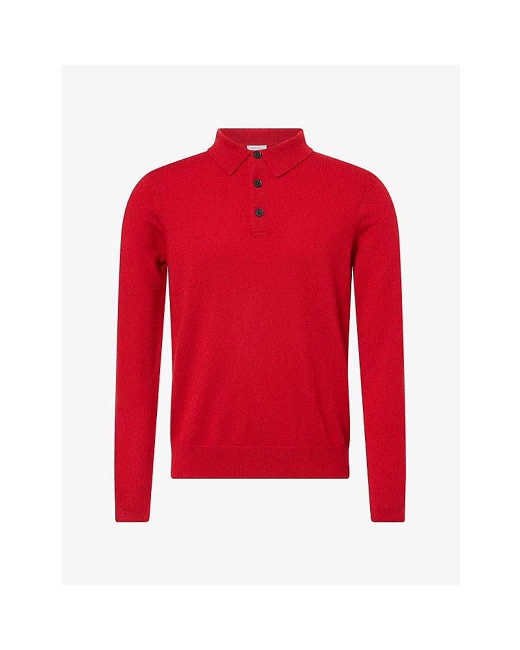 Sunspel Red Knitted Cashmere Polo Jumper for men