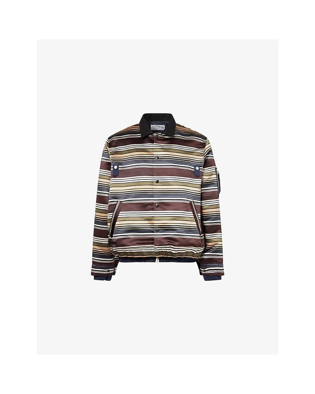 Sacai Black Horizontal Stripe Double-Layer Woven Jacket for men