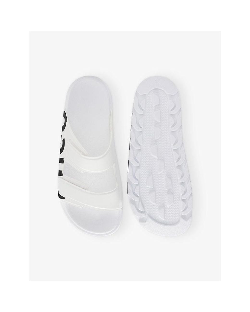 HUGO White Brand-Print Rubber Sliders for men