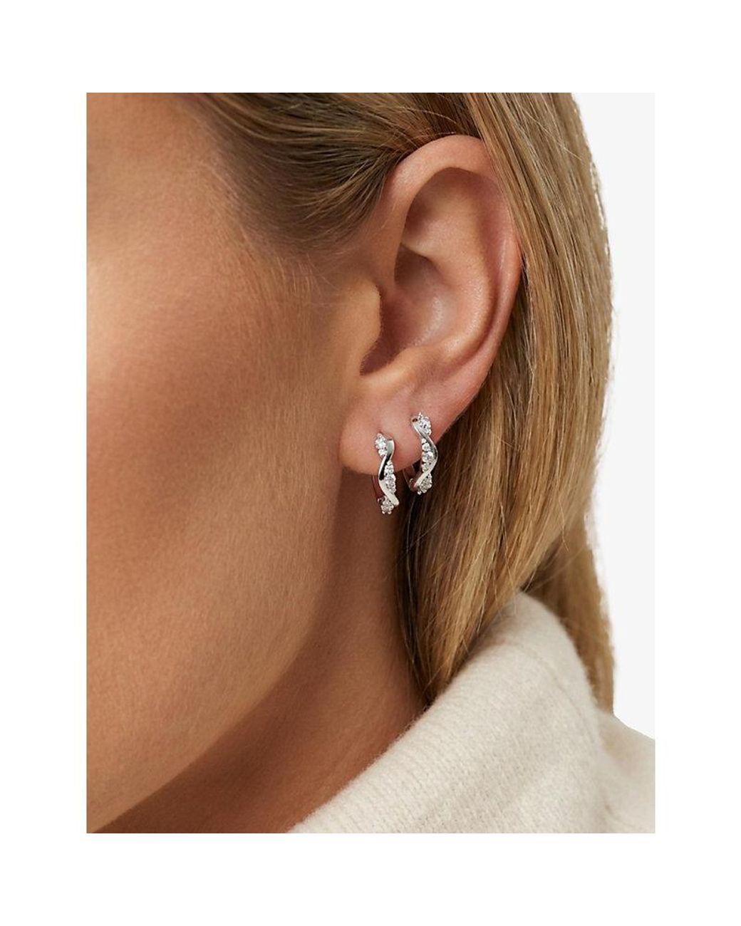 Sif Jakobs White Ellera Waves Altro Creolo Rhodium-Plated 925 Sterling- And Cubic-Zirconia Earrings