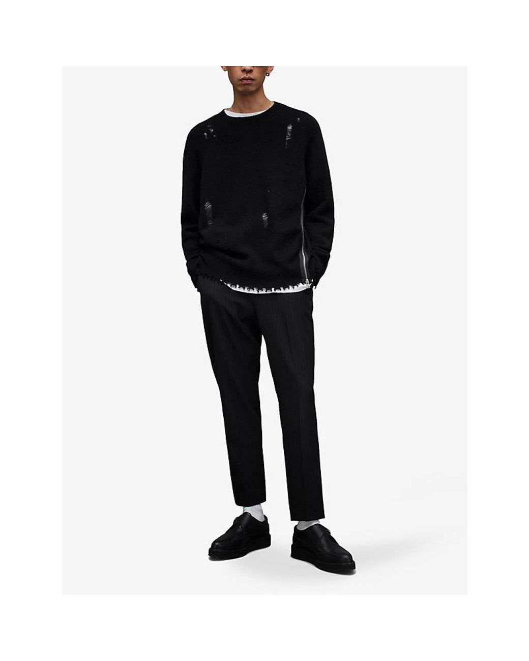 AllSaints Disorder Side-zip Distressed Stretch-knit Jumper X