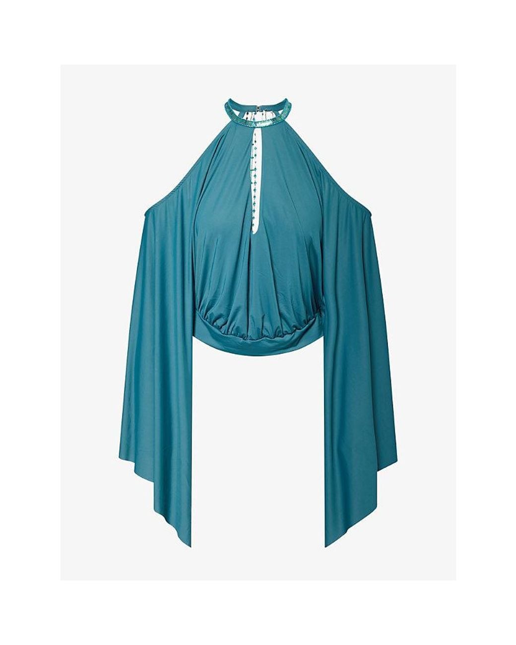 Jaded London Blue Alula Embellished Backless Woven Top