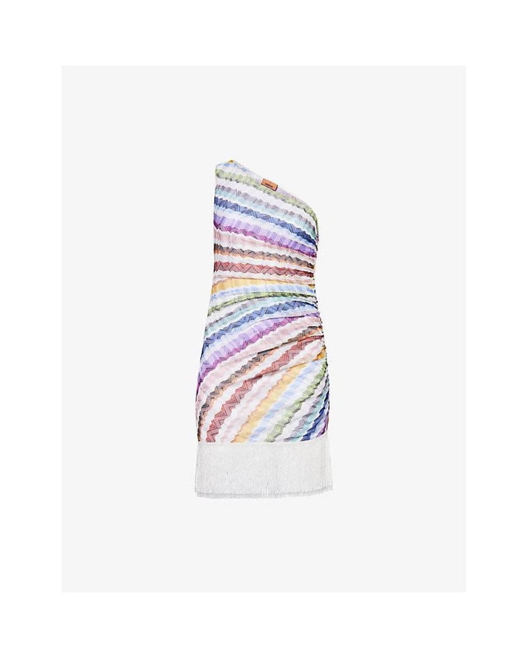 Missoni White Asymmetric Fringed Knitted Mini Cover-Up
