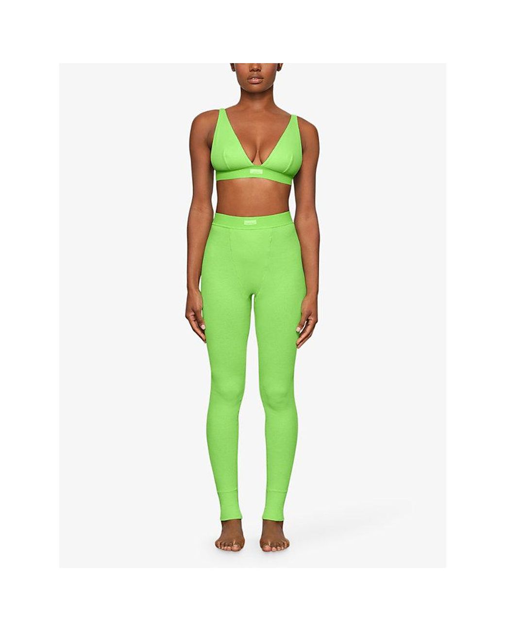 Skims Ribbed High-rise Stretch-cotton leggings in Green