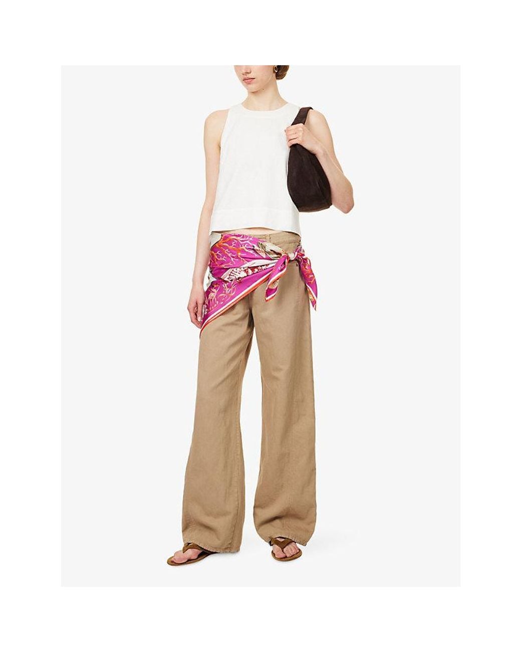 ME+EM White Crease-Less Linen-Blend Shell Crop Top