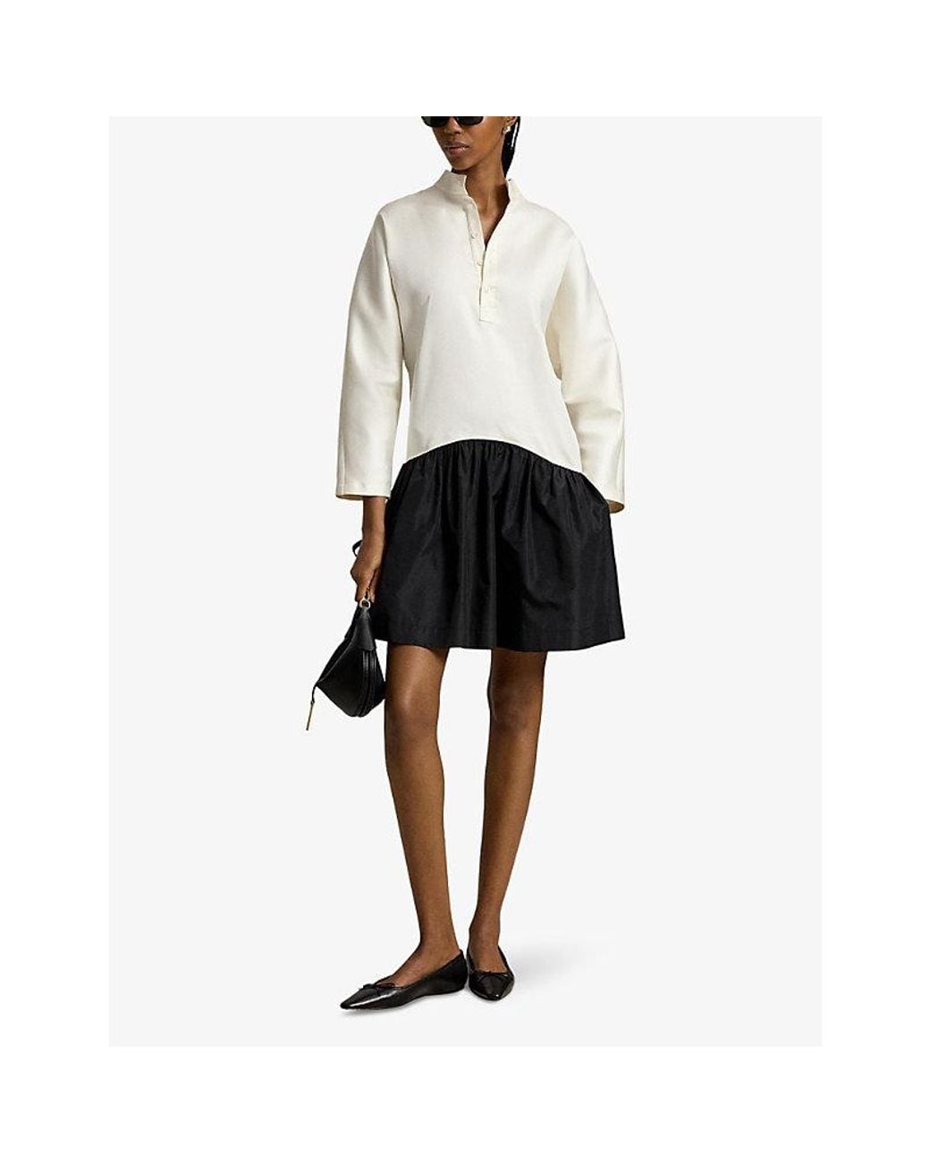 Polo Ralph Lauren White A-Line Long-Sleeve Cotton Silk Blend Dress