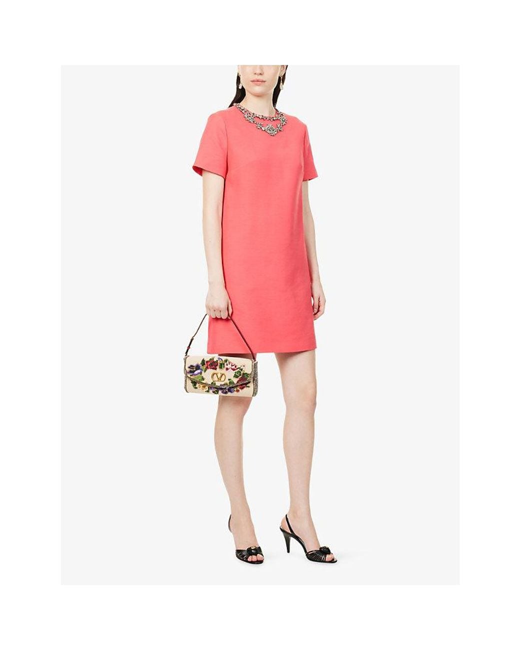 Valentino Pink Jewel Embellished Silk Mini Dress