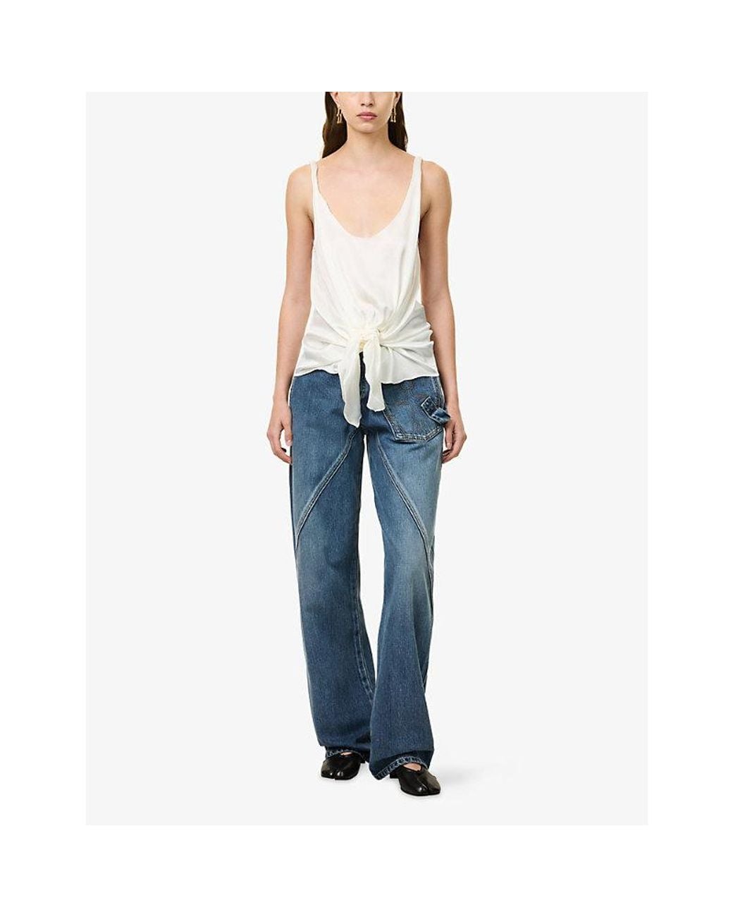 J.W. Anderson White Front-Knot Silk Top