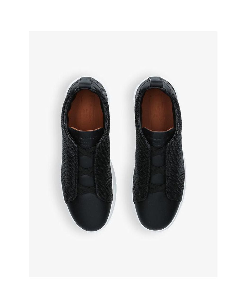Zegna Black Pelletessutatm Leather Triple Stitchtm Sneakers for men