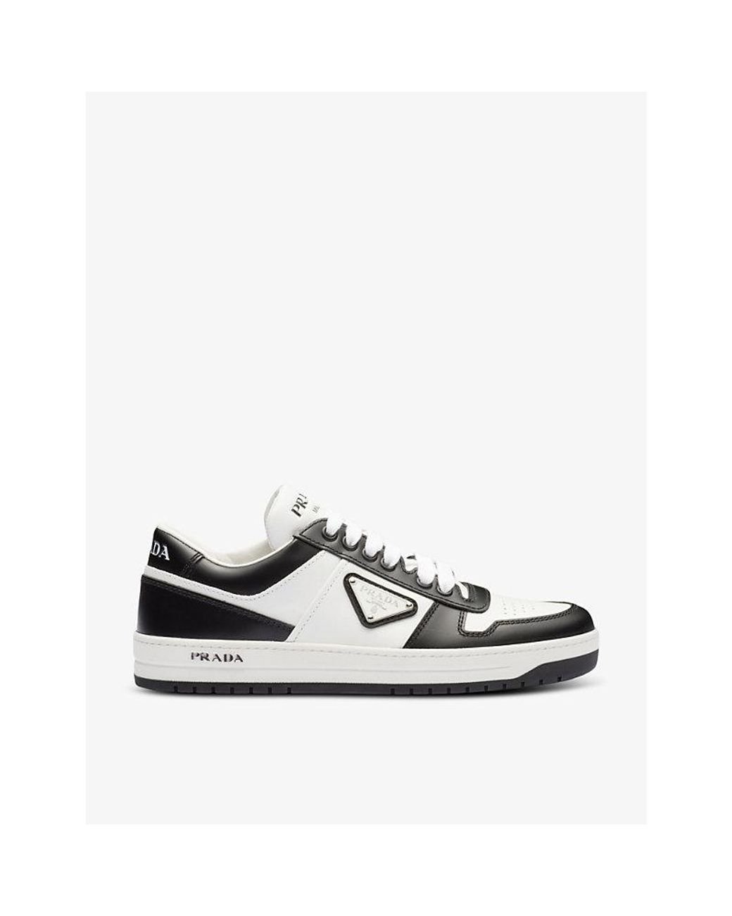 Prada Downtown Brand-plaque Leather Low-top Trainers in White | Lyst