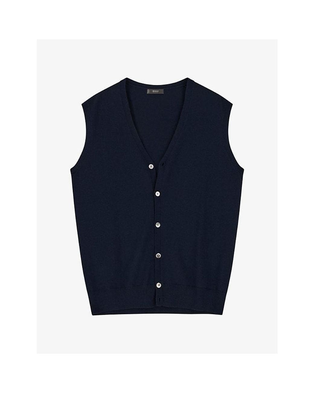 Boggi Blue Buttoned V-Neck Merino Wool Vest for men