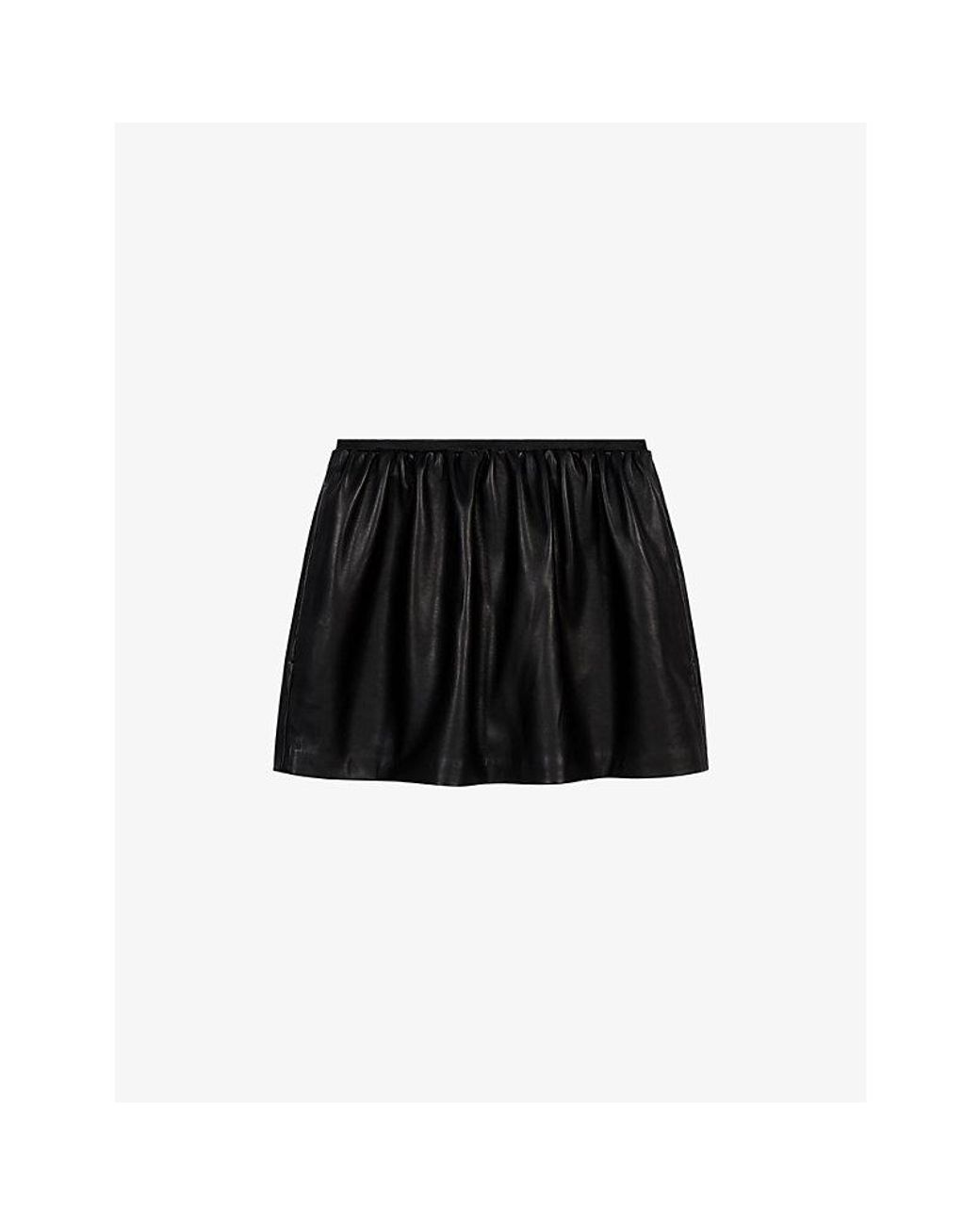 Maje Black Flared Leather Mini Skirt