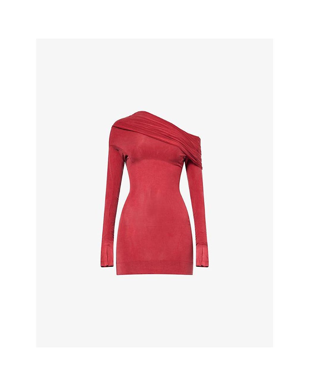 Peachy Den Red Kylie Draped-Neck Stretch-Cupro Top
